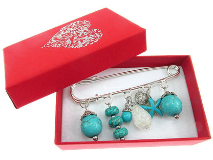 Brosa ac de siguranta supradimensionat cu turcoaze si cristal de gheata - GlamBazaar.ro