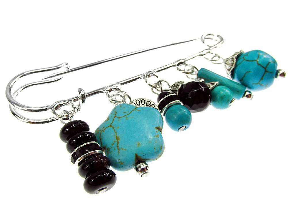 Brosa ac de siguranta supradimensionat cu turcoaze si onix - GlamBazaar.ro