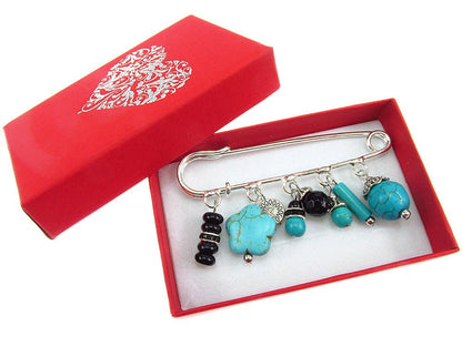 Brosa ac de siguranta supradimensionat cu turcoaze si onix - GlamBazaar.ro