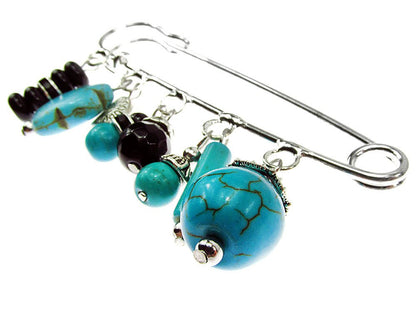 Brosa ac de siguranta supradimensionat cu turcoaze si onix - GlamBazaar.ro