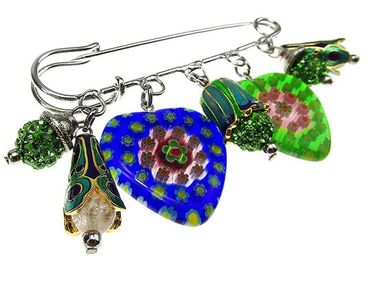 Brosa ac de siguranta supradimensionat Murano si cristale verzi - GlamBazaar.ro