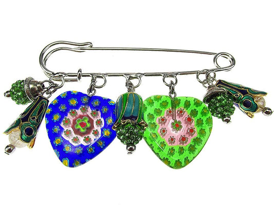 Brosa ac de siguranta supradimensionat Murano si cristale verzi - GlamBazaar.ro