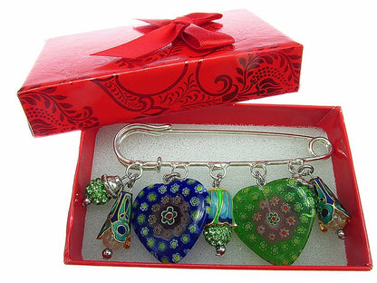 Brosa ac de siguranta supradimensionat Murano si cristale verzi - GlamBazaar.ro