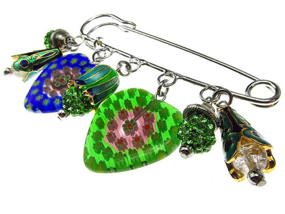 Brosa ac de siguranta supradimensionat Murano si cristale verzi - GlamBazaar.ro