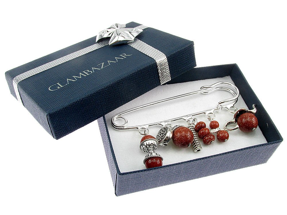 Brosa ac de siguranta supradimensionat piatra soarelui maro - GlamBazaar.ro