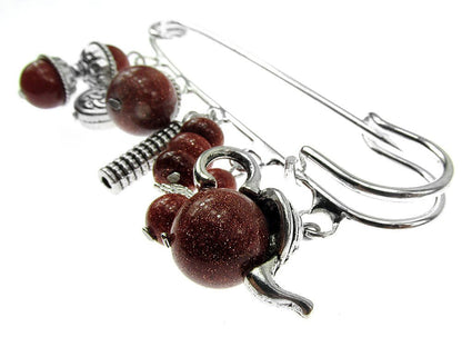 Brosa ac de siguranta supradimensionat piatra soarelui maro - GlamBazaar.ro