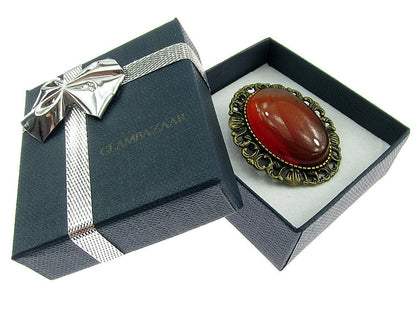 Brosa/pandantiv bronz antic cu carneol natural - GlamBazaar.ro