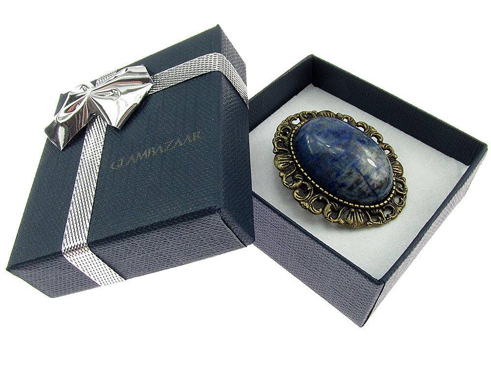 Brosa/pandantiv bronz antic cu lapis lazuli natural - GlamBazaar.ro