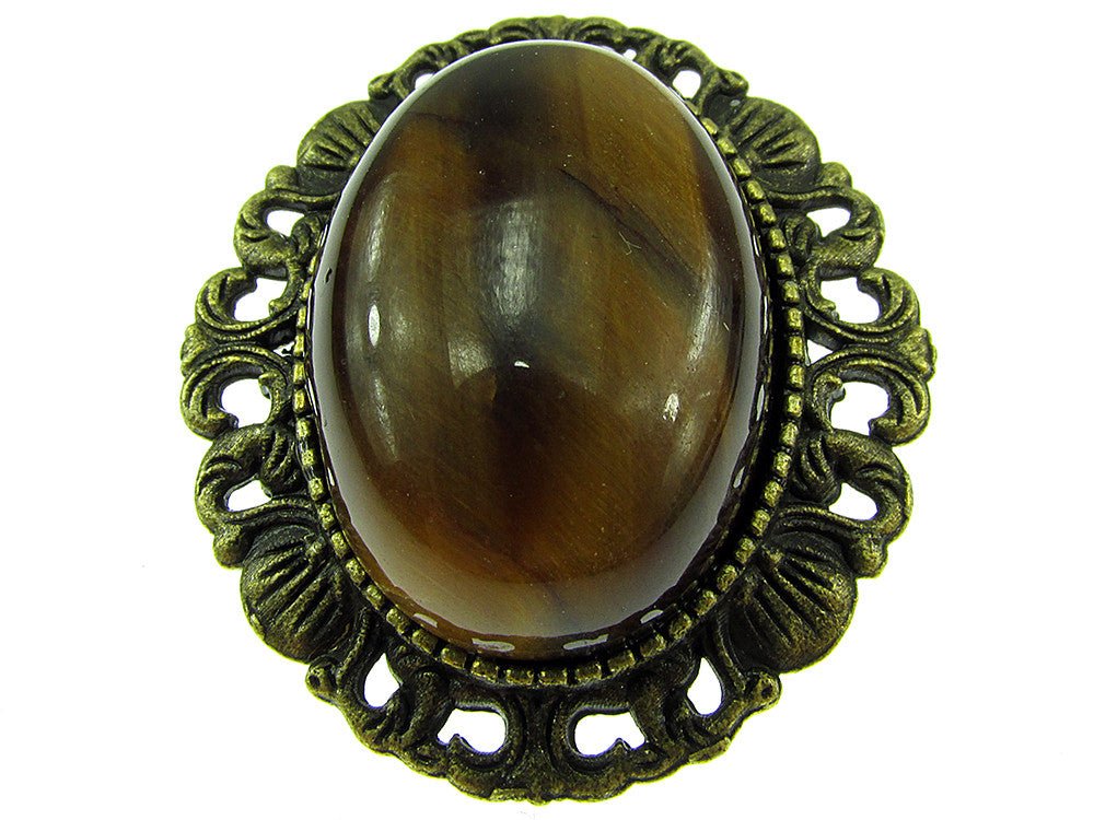 Brosa/pandantiv bronz antic cu ochi de tigru natural - GlamBazaar.ro