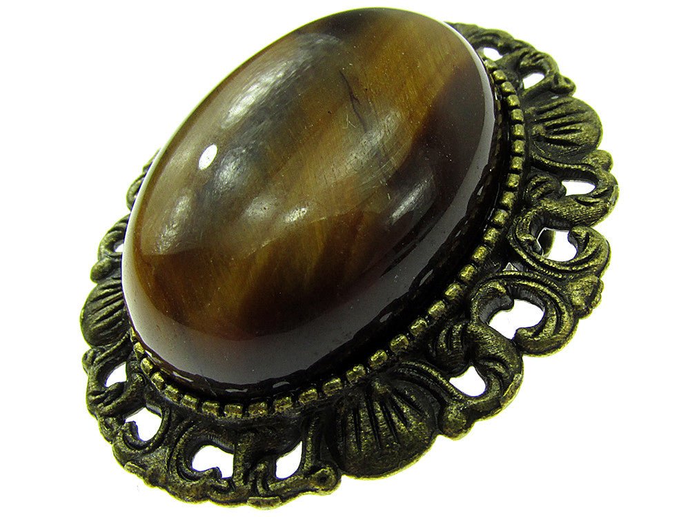 Brosa/pandantiv bronz antic cu ochi de tigru natural - GlamBazaar.ro