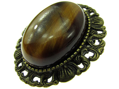 Brosa/pandantiv bronz antic cu ochi de tigru natural - GlamBazaar.ro