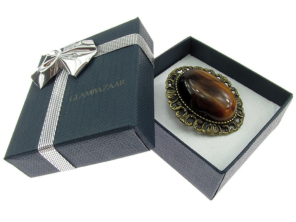 Brosa/pandantiv bronz antic cu ochi de tigru natural - GlamBazaar.ro