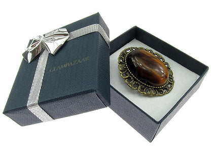 Brosa/pandantiv bronz antic cu ochi de tigru natural - GlamBazaar.ro