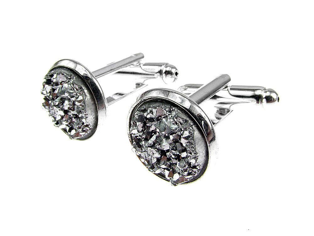 Butoni camasa cu rasina druzy argintiu deschis 12 mm - GlamBazaar.ro