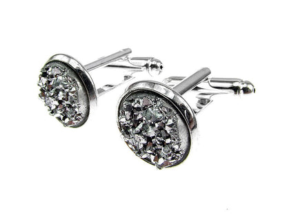 Butoni camasa cu rasina druzy argintiu deschis 12 mm - GlamBazaar.ro