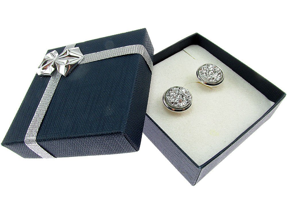 Butoni camasa cu rasina druzy argintiu deschis 12 mm - GlamBazaar.ro