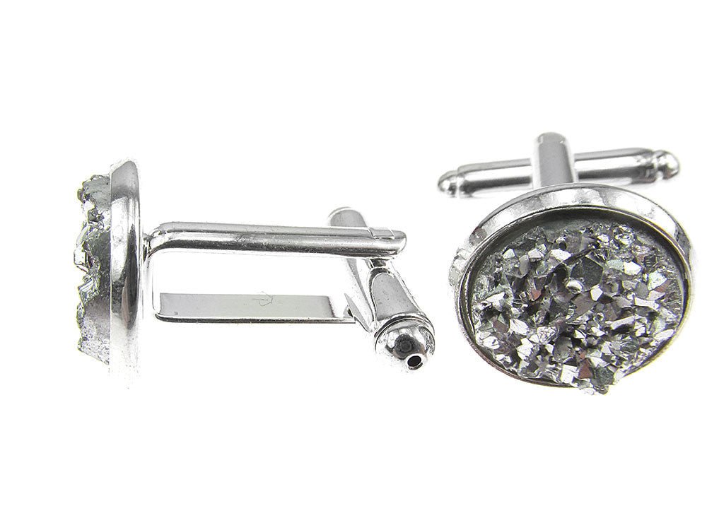 Butoni camasa cu rasina druzy argintiu deschis 12 mm - GlamBazaar.ro