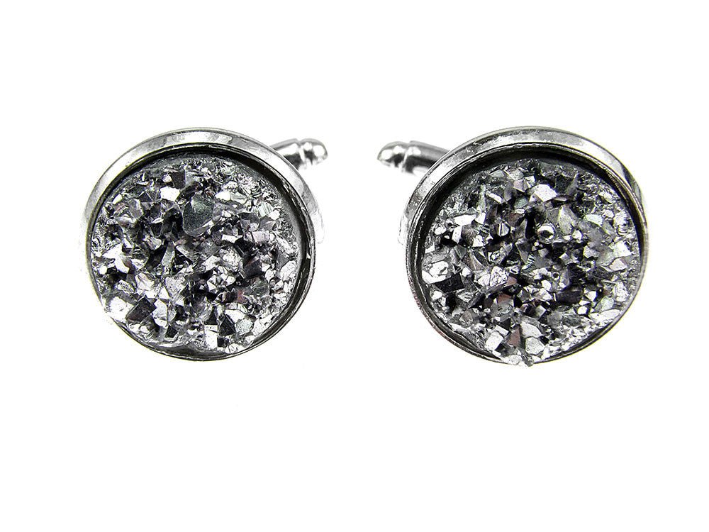 Butoni camasa cu rasina druzy argintiu deschis 12 mm - GlamBazaar.ro