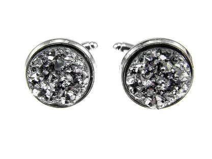 Butoni camasa cu rasina druzy argintiu deschis 12 mm - GlamBazaar.ro