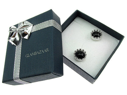 Cercei argint coroana onix natural 8 MM - GlamBazaar.ro