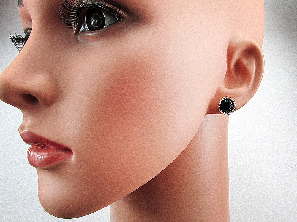 Cercei argint coroana onix natural 8 MM - GlamBazaar.ro