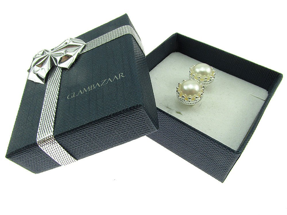 Cercei argint coroana perle de cultura albe 8 MM - GlamBazaar.ro