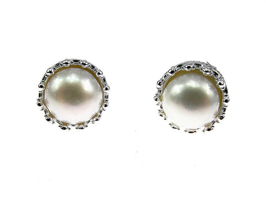 Cercei argint coroana perle de cultura albe 8 MM - GlamBazaar.ro