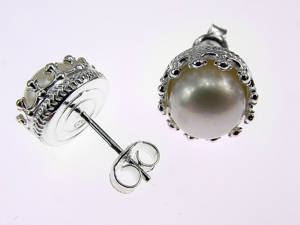 Cercei argint coroana perle de cultura albe 8 MM - GlamBazaar.ro