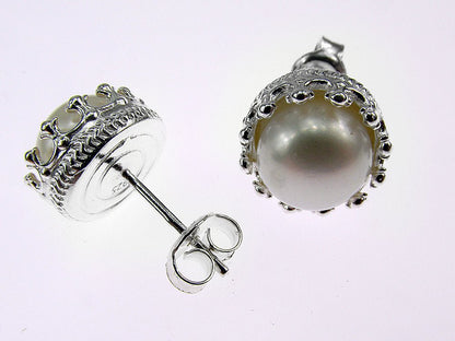 Cercei argint coroana perle de cultura albe 8 MM - GlamBazaar.ro