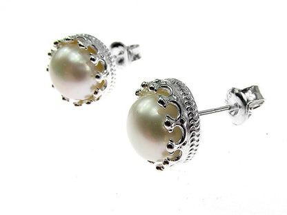 Cercei argint coroana perle de cultura albe 8 MM - GlamBazaar.ro