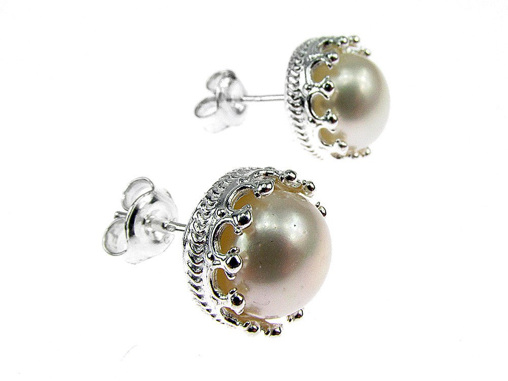 Cercei argint coroana perle de cultura albe 8 MM - GlamBazaar.ro