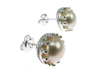 Cercei argint coroana perle de cultura albe 8 MM - GlamBazaar.ro