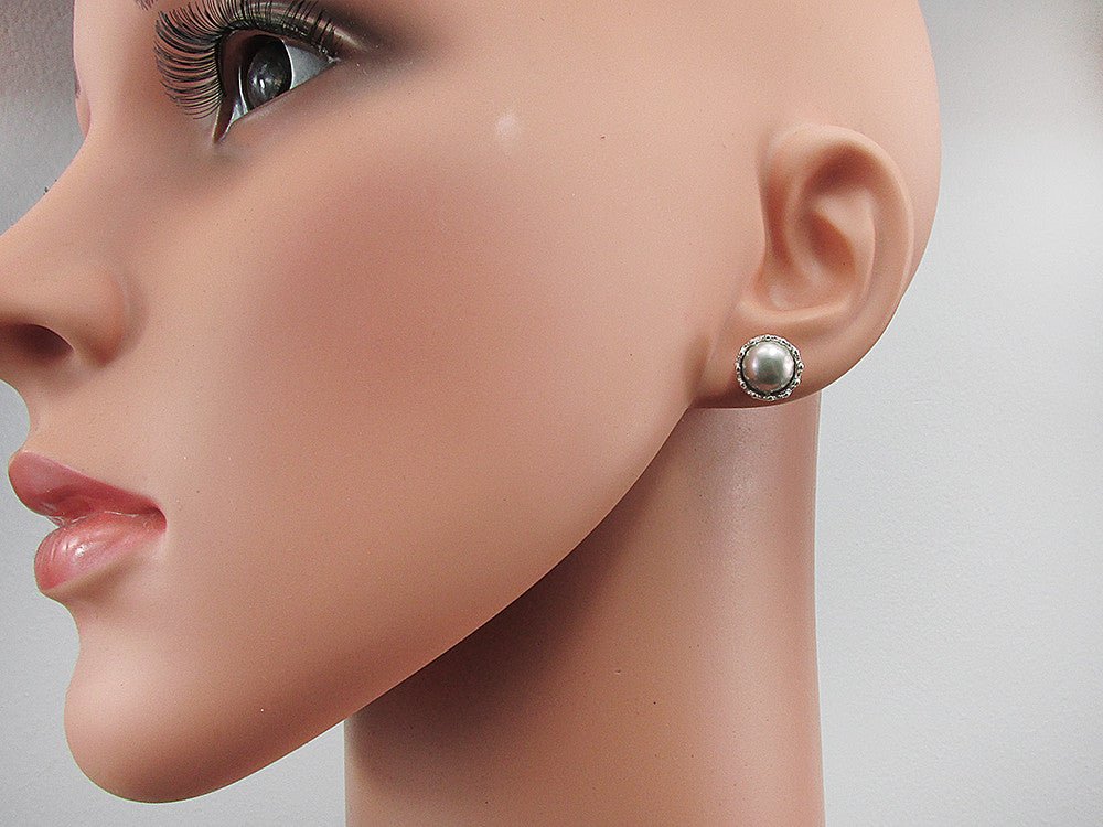 Cercei argint coroana perle de cultura gri 8 MM - GlamBazaar.ro