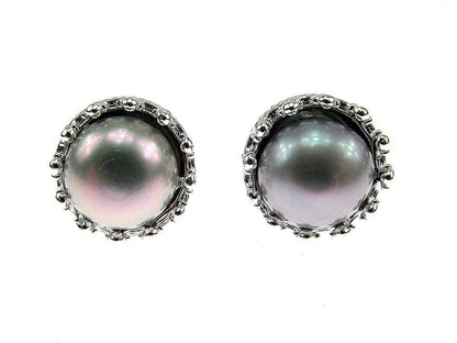 Cercei argint coroana perle de cultura gri 8 MM - GlamBazaar.ro