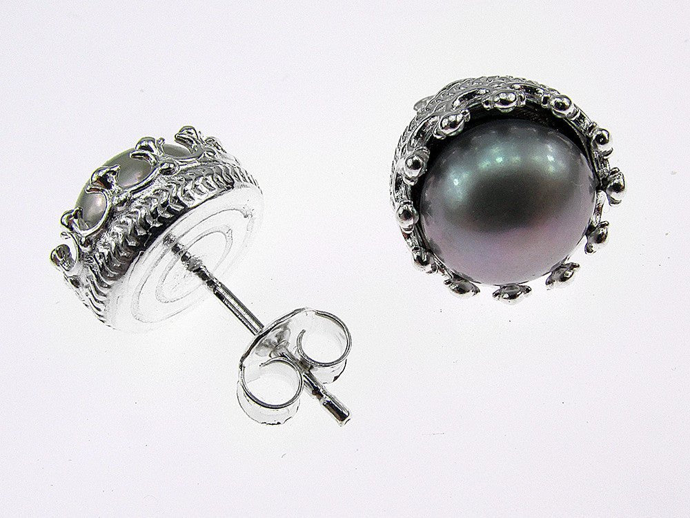 Cercei argint coroana perle de cultura gri 8 MM - GlamBazaar.ro