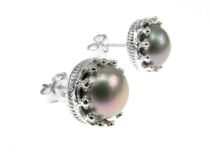 Cercei argint coroana perle de cultura gri 8 MM - GlamBazaar.ro