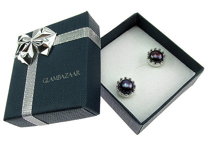 Cercei argint coroana perle de cultura negre 8 MM - GlamBazaar.ro