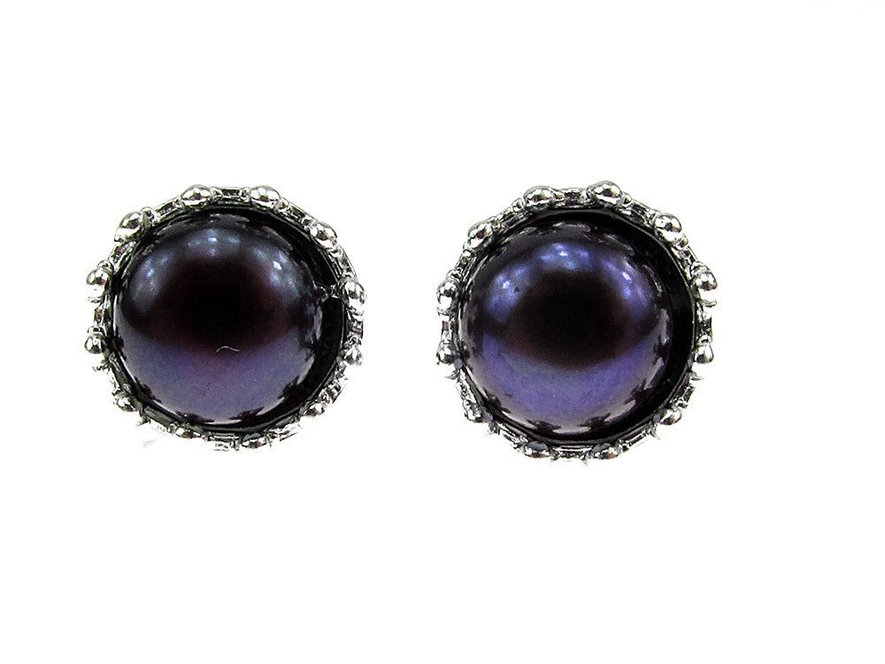 Cercei argint coroana perle de cultura negre 8 MM - GlamBazaar.ro