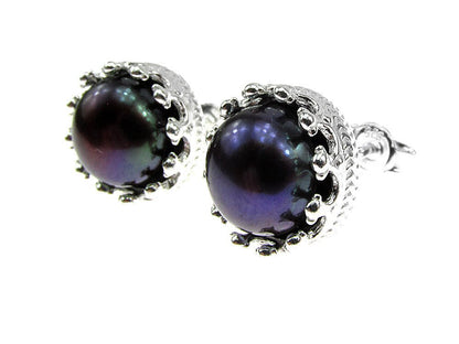 Cercei argint coroana perle de cultura negre 8 MM - GlamBazaar.ro