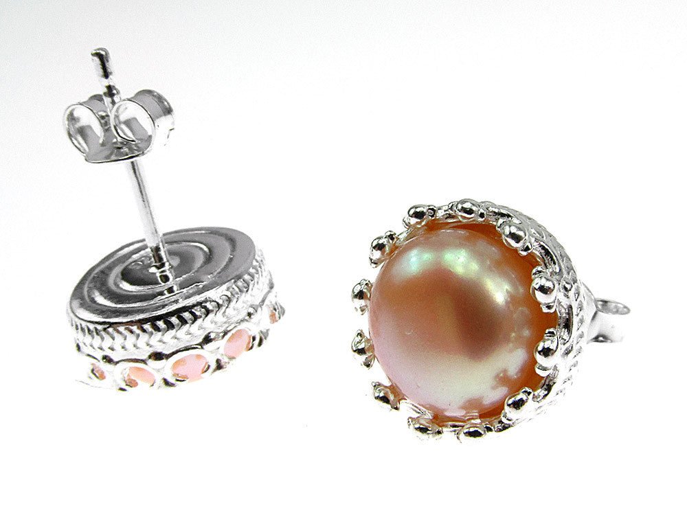 Cercei argint coroana perle de cultura oranj 8 MM - GlamBazaar.ro