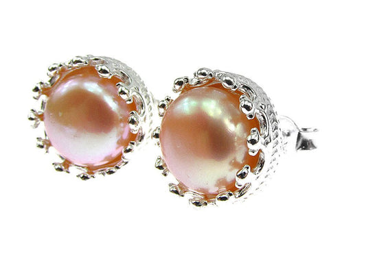 Cercei argint coroana perle de cultura oranj 8 MM - GlamBazaar.ro