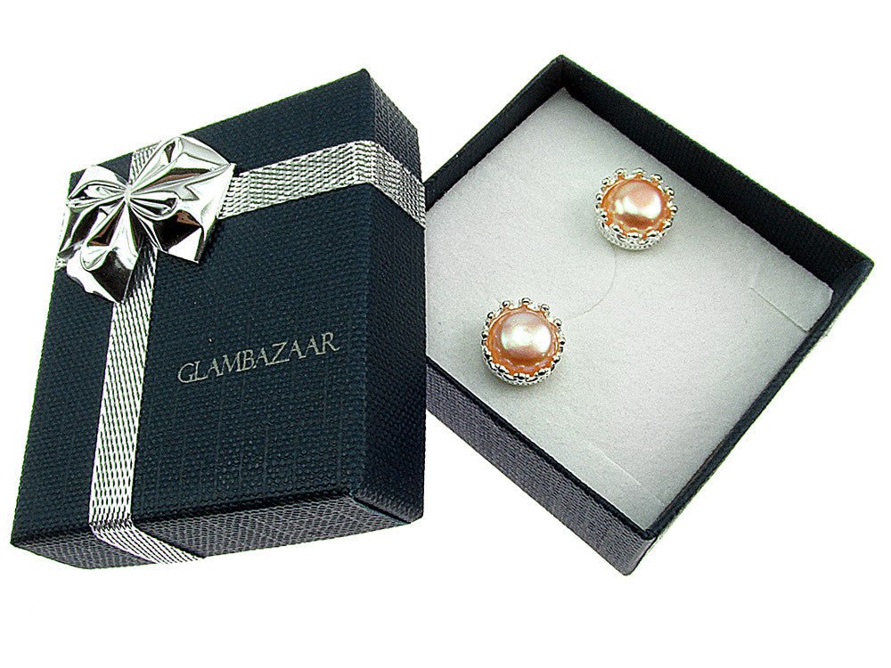 Cercei argint coroana perle de cultura oranj 8 MM - GlamBazaar.ro