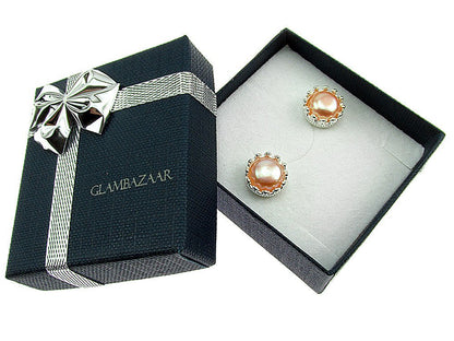 Cercei argint coroana perle de cultura oranj 8 MM - GlamBazaar.ro