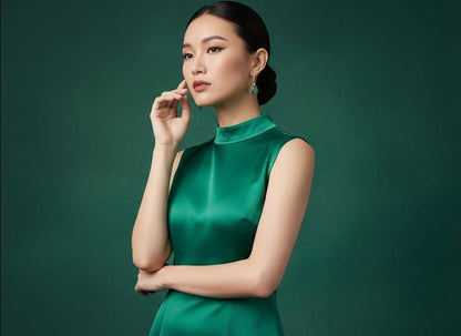 Cercei argint cu aventurin verde 14x10 MM - GlamBazaar.ro