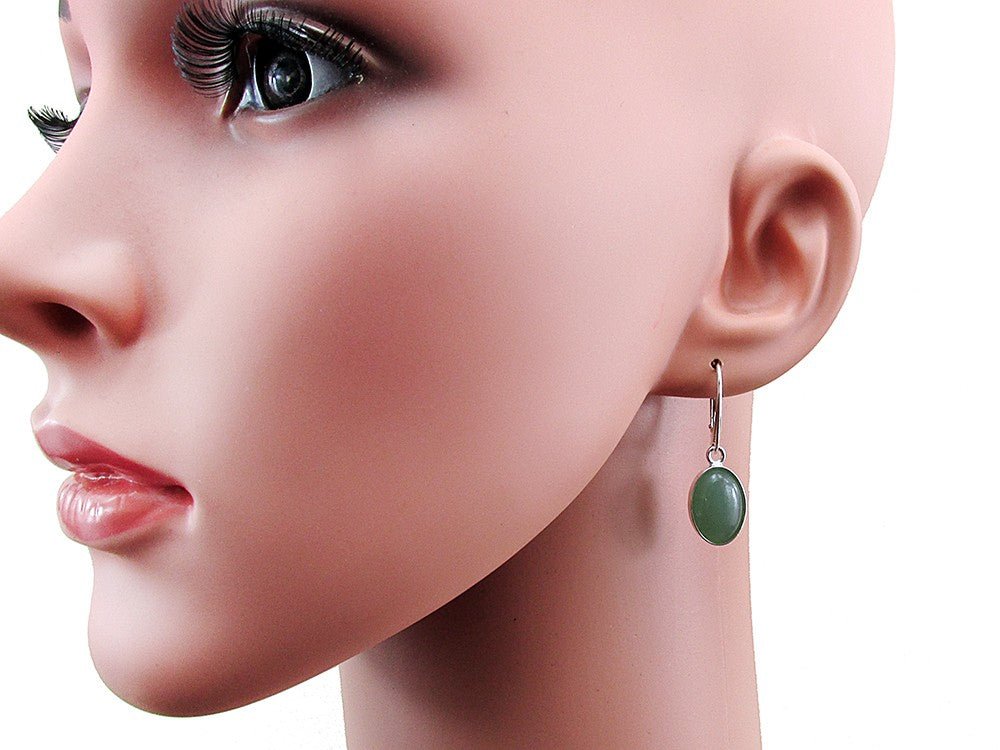 Cercei argint cu aventurin verde 14x10 MM - GlamBazaar.ro