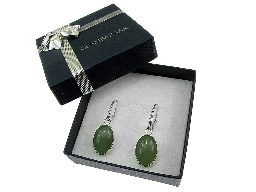 Cercei argint cu aventurin verde 14x10 MM - GlamBazaar.ro