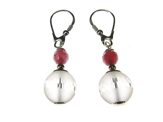 Cercei argint cu cristal de stanca si rubin fatetat - GlamBazaar.ro