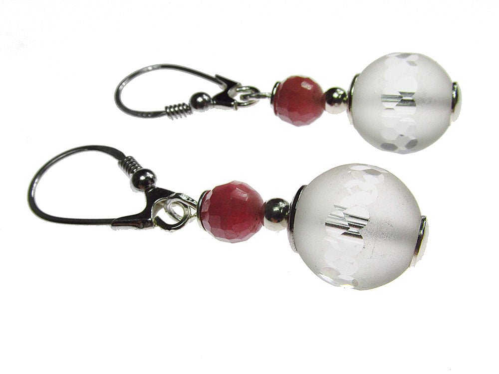 Cercei argint cu cristal de stanca si rubin fatetat - GlamBazaar.ro