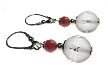 Cercei argint cu cristal de stanca si rubin fatetat - GlamBazaar.ro