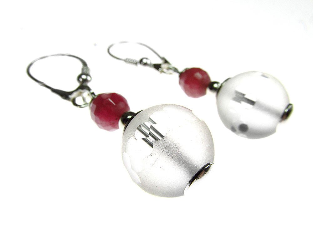 Cercei argint cu cristal de stanca si rubin fatetat - GlamBazaar.ro